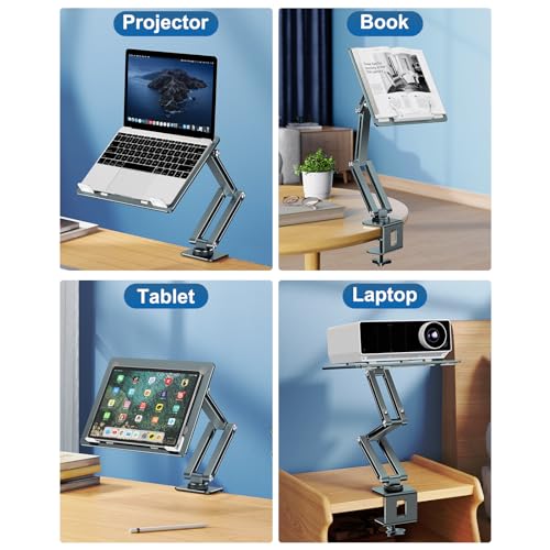 Laptop Stand Desk Mount, Aluminum Adjustable Laptop Arm with Tray | 360° Rotatable Ergonomic Computer Holder for 11-15 Inch Laptops & Tablets, Relieve Neck Strain for Sitting & Standing Work - color: Grayish Green