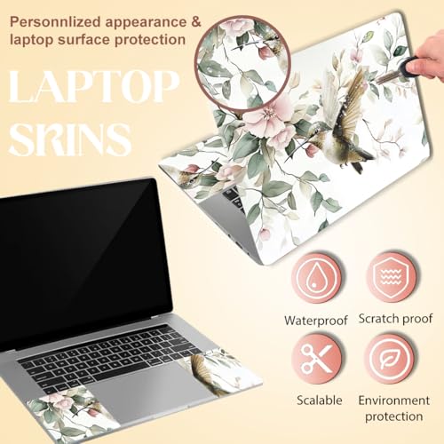SUPERDANT Flowers Hummingbird Laptop Skin Decal Universal Laptops Skin Sticker Notebook Protector 12 13 13.3 14 15 15.4 15.6 Inches Vinyl Cover Removable Waterproof Personalized Art Decal White Green - color: White+green