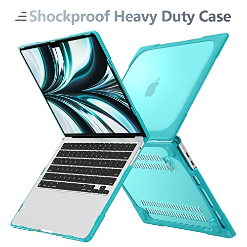 Batianda Heavy Duty Case for MacBook Pro 13 inch 2022 2020, Light Blue | Ergonomic Foldable Stand Holds 22 lbs, Shockproof Bumper, Matte Translucent Hard Shell, Fits M1/M2 A2338/A2251/A2289 Model - color: Mint Green
