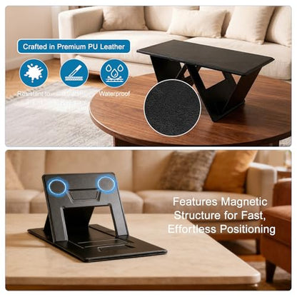 PRETYZOOM Foldable Lap Desk for Bed and Couch, Portable Laptop and Tablet Stand with 4 Adjustable Angles, Non-Slip PU Leather Bed Tray for Reading, Browsing, Streaming, Fits Laptops up to 17 Inches