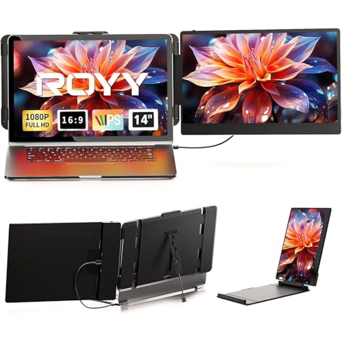 ROYY Laptop Screen Extender, 14" Portable Laptop Monitor FHD 1080P IPS, 180° Rotation Dual Screen, One Cable Plug & Play, Extra Compatible with Windows/Mac/Android/Switch/PS Fits 13"-17" Laptops - size: 14" Screen Extender