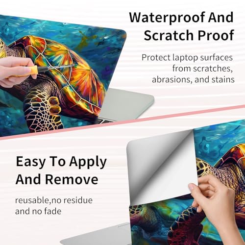 Laptop Skin Sticker 3-Piece Set,Colorful Sea Turtles | Trim-to-fit 3-piece vinyl set with one 15 x 10.6 in lid skin and two palm-rest decals for many 12-15.6 in laptops - color: Colorful Sea Turtles