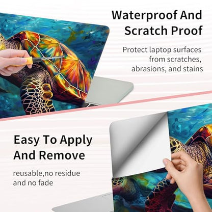 Laptop Skin Sticker 3-Piece Set,Colorful Sea Turtles | Trim-to-fit 3-piece vinyl set with one 15 x 10.6 in lid skin and two palm-rest decals for many 12-15.6 in laptops - color: Colorful Sea Turtles