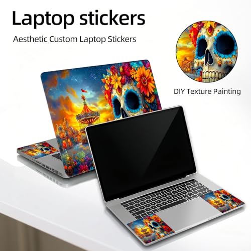 Universal Laptop Skin Sticker Decal, 12"-15.6" Aesthetic Vinyl Wrap, Sugar Skull Carnival Waterproof Notebook Cover Art Protector for MacBook HP Dell Lenovo, Fits 13" 14" 15" 15.6" - color: Sugar Skull Carnival