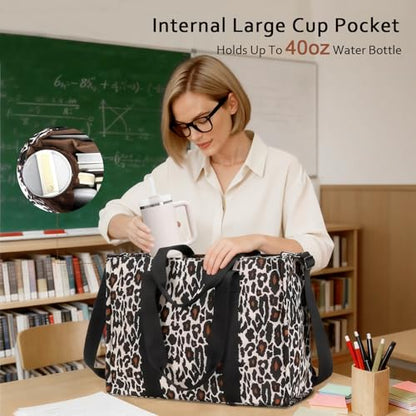 BTOOP Work Tote Bag for Women, Laptop Tote Bag With 15.6 Inch Padded Compartment, Teacher Nurse Bible Bags - color: Leopard-black