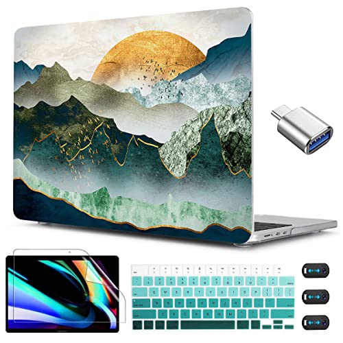CISSOOK Compatible with MacBook Air 13 inch Case 2026 2025 2024 2023 2022 | A3449 A3240 A3113 A2681, 5in1 Set Hard Shell Case Keyboard Cover for MacBook Air 13.6 inch M2 M3 M4 M5, Mountain - color: Air13.6inch-Golden Mountains by sunset