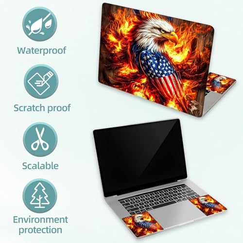 Universal Laptop Skin Decal, 3-Piece Vinyl Protector for 12 13 14 15.6" Notebook, Waterproof Anti-Scratch, Easy Trim & Bubble-Free Finish, Eagle Surrounded by Flames - color: Eagle Surrounded by Flames