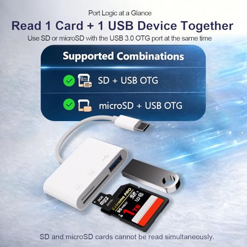 3-in-1 USB C Card Reader, High Speed USB 3.0 SD/TF/Micro SD Card Adapter with OTG, Memory Card Reader for iPhone 17/16/15 Pro Max, iPad, MacBook Pro/Air, GoPro, Dash Cam, Android & PC - size: 3 Slot