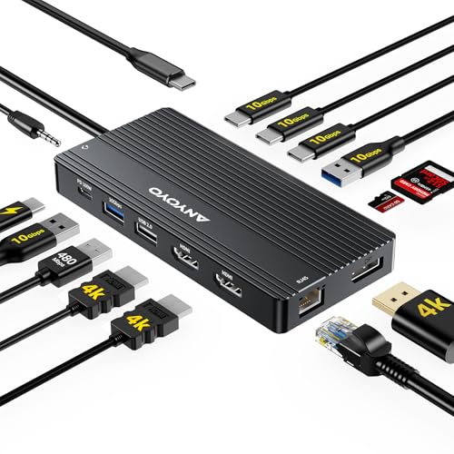USB C Docking Station Dual Monitor, 14 in 1 Docking Station 3 Monitors with 2 * 4K HDMI, DP, 5*USB-A/C 10Gbps Ports, Ethernet, SD/TF,100W PD, Hub Multiport Adapter for HP/Dell/Lenovo - color: Black