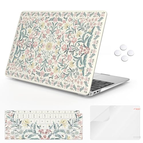 iCasso Compatible with MacBook Air 13 inch Case 2020-2018 Release A2337 M1 A2179 A1932, Slim Anti-Scratch Protective Plastic Hard Shell Case+Keyboard Cover for Mac Air 13.3-Pink Floral - color: A-Pink Boho Floral