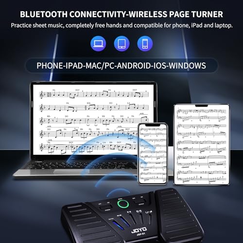 JOYO Wireless Page Turner Pedal Bluetooth Foot Switch for iPad/Tablet/Phone Works with forScore/OnSong, 5 Modes & 60H Battery with LED Indicator, Silent Non-Slip Design for Sheet Music (SP-01)
