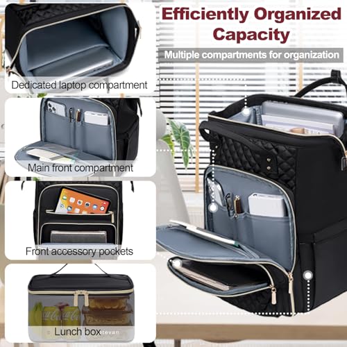 Otevan 15.6 inch Laptop Backpack for Women, Work & Travel Backpack with Insulated Lunch Box, Black Classic, 24009 - color: Black Classic