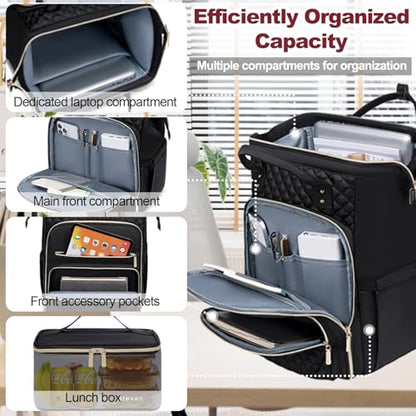 Otevan 15.6 inch Laptop Backpack for Women, Work & Travel Backpack with Insulated Lunch Box, Black Classic, 24009 - color: Black Classic