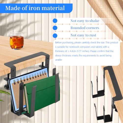 Desk Side Laptop Mount,Metal Hanging Adjustable Side Laptop Mount,No Drilling Siding Table Organizer for Office Home Tablets, Documents With Anti-Scratch,Metal Hanging Notebooks Holder