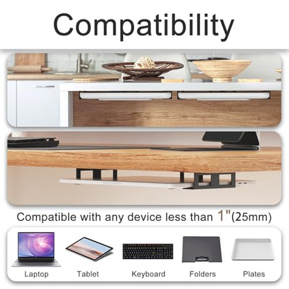 Joythink Universal Under Desk Metal Mount Laptop Holder Tray with Anti-Scratch Under Table Hidden Docking Station Holder Silicone Under Desk Mount for Laptop Keyboard Tablet Kitchen 3 PCS