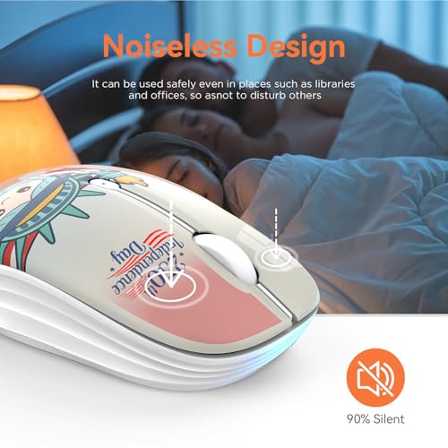 FMOUSE 250th Independence Day Wireless Mouse, Cute Patriotic Liberty Statue, Silent, 2.4G & Bluetooth, 4th of July Gift for Kids Teen Girls Students, AA Battery, Laptop MacBook iPad PC Chromebook - color: Liberty Statue