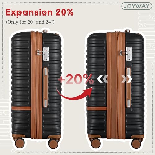 Joyway Expandable Carry on Luggage Sets Airline Approved, Lightweight Hard Shell 20 Inch Carry-on Suitcase with Spinner Wheels - color: Black, size: Carry on luggage