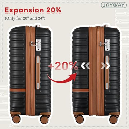 Joyway Expandable Carry on Luggage Sets Airline Approved, Lightweight Hard Shell 20 Inch Carry-on Suitcase with Spinner Wheels - color: Black, size: Carry on luggage