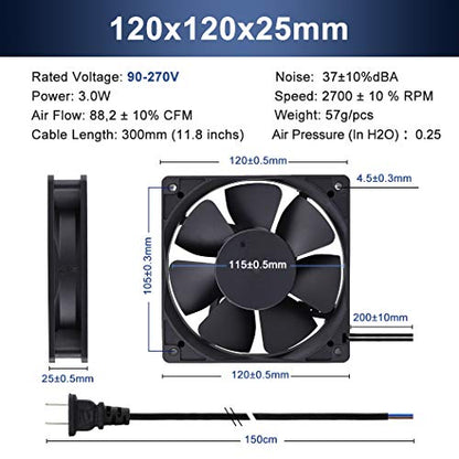 Wathai EC 120mm x 25mm AC Axial Small Exhaust Fan 110V 120V Dual Ball | 4 Inch ventilation Fan 110V - 240V Axial 1225 120v AC 120mm x 25mm Low Speed for DIY Cooling Ventilation Exhaust Projects - style: 120x25mm