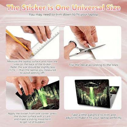 Laptop Skin Sticker Decal 12" 13" 13.3" 14" 15" 15.6",Waterproof Scratch Resistant Vinyl,Reusable Easy to Apply,for MacBook HP Dell Notebooks Netbooks Laptop,2 Wrist Pads,Alien Ship Forest - color: Alien Ship Forest