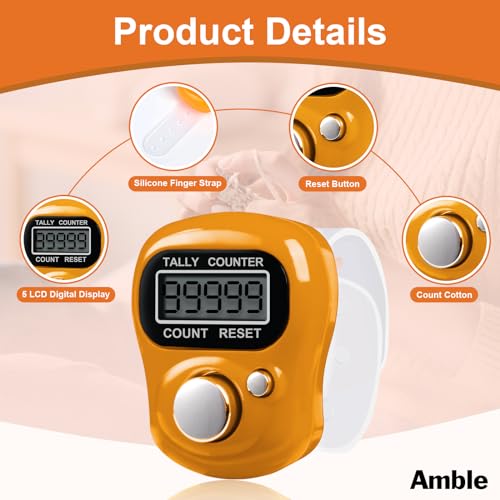 Amble 12 Pack Electronic Finger Counter, 5 Digit LCD Electronic Digital Display, Hand Tally Clicker Counter, Digital Handheld Tally Counter, Counting for Golf, Goods Counting, Lap, Knitting