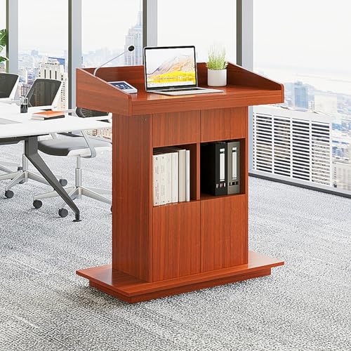 Walnut Floor Standing Podium, Portable Presentation Lectern with Storage, Heavy Wooden Base, Large Desktop for Church, Conference, Speech - Ideal for Public Speaking - color: Walnut