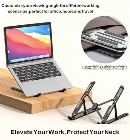 Adjustable Laptop Stand Aluminum Laptop Riser (Rose Gold) | Aviation-grade aluminum alloy, holds up to 8kg. 10 height settings for ergonomic comfort. fits 10-17.3" laptops. - color: Rose Gold