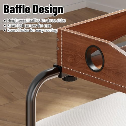 Overbed Table with Wheels, Adjustable Queen Size Bed Desk, Oaken | Fits Twin To King Beds, Adjustable Height & Length Rolling Over Bed Table For Hospital and Home, with 4 Locking Casters - color: Oaken