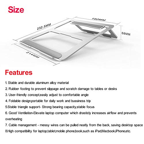 Soke-Six Laptop Stand,Aluminum Portable Foldable Laptop Support Stand Holder Desk Table Mobile Phone Stand for iPad MacBook Pro Air Notebook