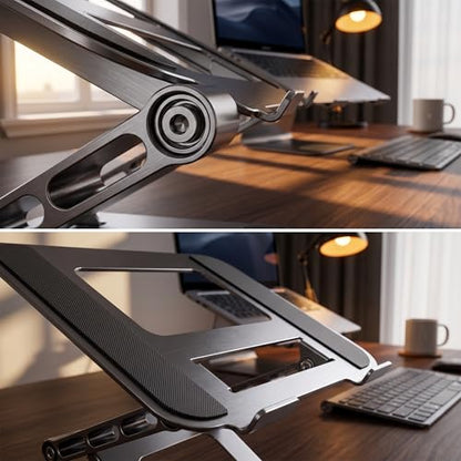 3-Tier Height-Adjustable Laptop Stand, All-Metal Dual-Bar Anti-Slip Heat-Dissipating Notebook Stand for MacBook Pro/Air (10-17"), Tablet, Gaming, Office, Home, Drawing - Gray - color: A. 3-Tier, Gray