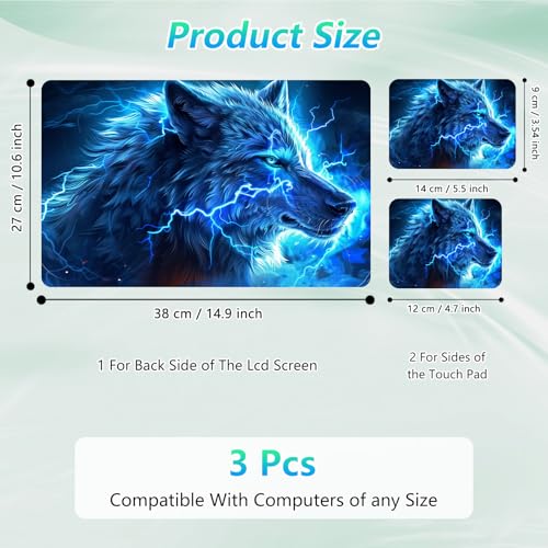 Laptop Skin Sticker Decal 12"-15.6" Universal Laptop/Notebook/Netbook Vinyl - Waterproof Scratch Resistant,Fits HP Dell Lenovo MacBook,2 Free Wrist Pads,Easy Apply & Remove,Blue Glitter Wolf - color: Blue Glitter Wolf
