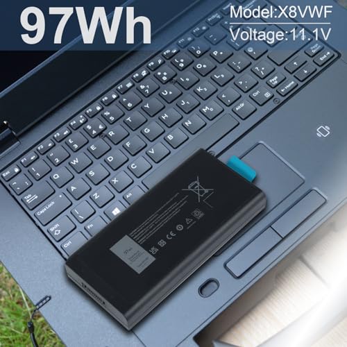 97Wh X8VWF CJ2K1 4XKN5 DKNKD Laptop Battery for Dell Latitude 14 Rugged 5404 5414 E5404 Extreme 7404 7414 E7404 Series P45G P45G001 P45G002 P46G P46G001 P46G002 5XT3V VCWGN XN4KN XRJDF YGV51 453-BBBE - size: 6.57*3.15*0.83inch X8VWF