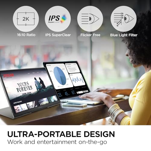 ViewSonic TD1656-2K 16 Inch 1600p Touchscreen Portable Monitor, WQXGA IPS Display for Interactive Workflows and Second Screen Productivity, Built-in Stand, 65W USB-C, mini HDMI, and Smart Cover - style: 1600p Touchscreen