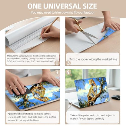 Universal Laptop Skin Sticker for 12/13/14/15.6 Inch Laptops, Reusable Vinyl Laptop Decal Cover, Waterproof Scratch Resistant Notebook Skin with 2 Wrist Pads,Leopard - color: Leopard