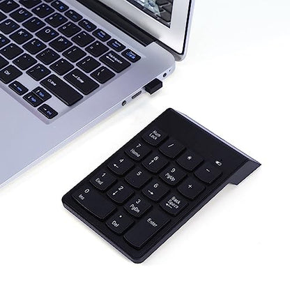 Wireless Numeric Keypad 2.4G | Compact & Portable, Auto Sleep Mode, 18 Keys for Laptop & PC, USB Receiver Included (Black)