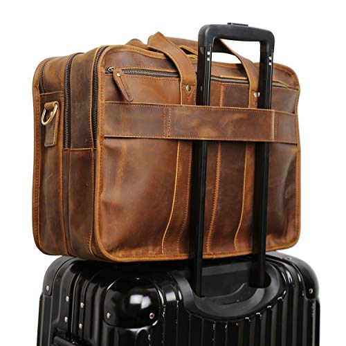Polare Modern Messenger Bag with Retro Feel 17" Men’s Laptop Briefcase with Full Grain Leather and Premium YKK Zippers - color: Light Brown(fit 15.6" Laptop)