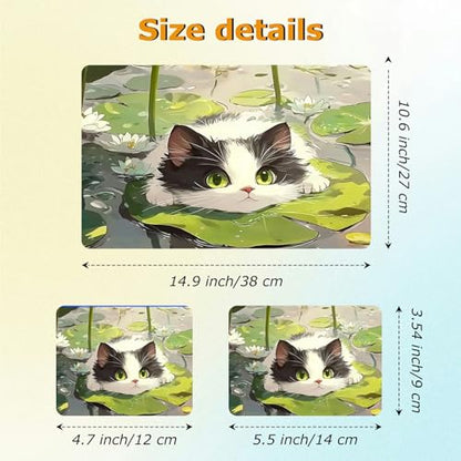 Universal Laptop Skin Sticker with 2 Wrist Pad Decals, 3-Piece Removable Vinyl Laptop Cover, Cat Laurel Leaf Waterproof Anti-Scratch, Easy-Trim Fit for 13.3" 14" 15.6" Laptops - color: Cat Laurel Leaf