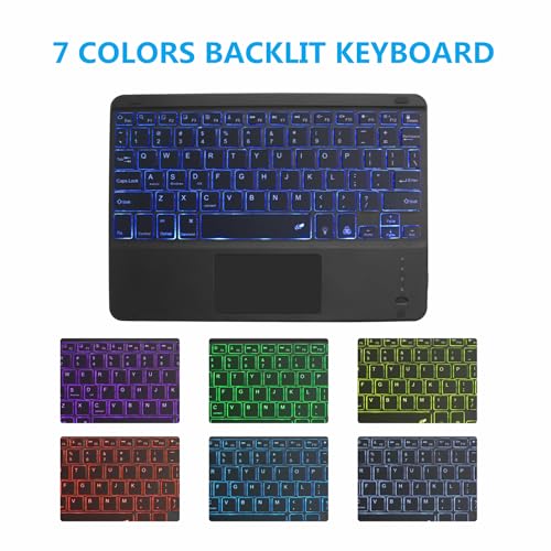 Bluetooth Keyboard with Touchpad,Ultra Silm 7 Colors Backlit Wireless Keyboard Rechargeable Portable Keypad with Trackpad for iPad iOS Android Windows Tablets PC Smartphone Universal(Black)