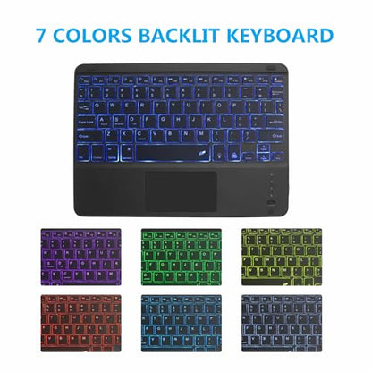 Bluetooth Keyboard with Touchpad,Ultra Silm 7 Colors Backlit Wireless Keyboard Rechargeable Portable Keypad with Trackpad for iPad iOS Android Windows Tablets PC Smartphone Universal(Black)