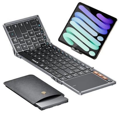 ProtoArc XK01 TP Foldable Keyboard with Touchpad, 0.65 in Keycaps, Gray | Multi-touch Trackpad, 88-key, Full Shortcut Row, 3-device Bluetooth 5.1 Switching, USB-C Charging for Mobile Productivity - color: Gray