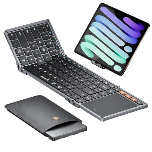 ProtoArc XK01 TP Foldable Keyboard with Touchpad, 0.65 in Keycaps, Gray | Multi-touch Trackpad, 88-key, Full Shortcut Row, 3-device Bluetooth 5.1 Switching, USB-C Charging for Mobile Productivity - color: Gray
