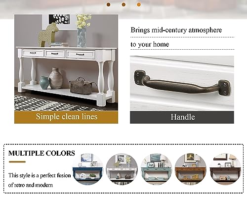 63.4" Solid Wood Console Table for Entryway,Sofa Table with Drawers | Antique White Farmhouse Console Table with 3 Drawers and Bottom Shelf;Solid Wood Sofa Table for Hallway,Foyer,Easy Assembled - color: Antique White