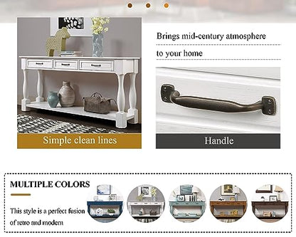 63.4" Solid Wood Console Table for Entryway,Sofa Table with Drawers | Antique White Farmhouse Console Table with 3 Drawers and Bottom Shelf;Solid Wood Sofa Table for Hallway,Foyer,Easy Assembled - color: Antique White