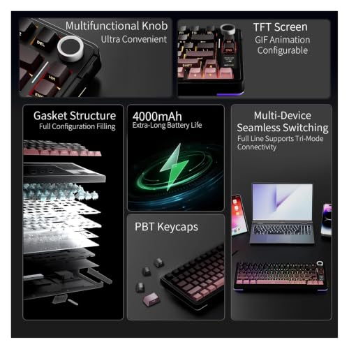 S75 PRO Mechanical Keyboard 75% Custom Layout RGB Backlight Wireless Bluetooth Gaming Keyboard with Screen Knob(Caramel Latte Switch,Lucky Red) - color: Lucky Red, size: Caramel Latte Switch