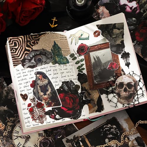 Dark Aesthetic Gothic Stickers 400 Pre-Cut Washi Stickers 20 Scrapbook Papers Horror Decals for Junk Journal Collage DIY Crafts Halloween Scrapbooking Sticker - color: Goth