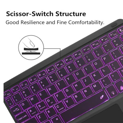 Wireless Backlit Bluetooth Keyboard with Touchpad,10 inch Ultra Slim 7 Colors Backlit Portable Rechargeable Keyboard with Trackpad for IPad/IPad Pro iOS Android Tablets Windows Laptop PC(black) - color: black