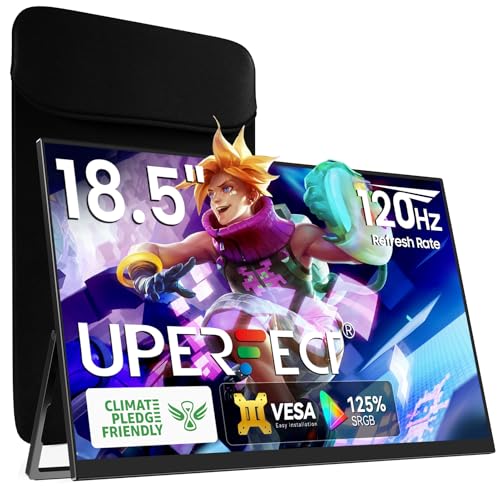 UPERFECT Portable Monitor 18.5 inch 120HZ 125% sRGB 1080P w/VESA & Stand, Large Portable Monitor FreeSync IPS HDR Gaming Display, HDMI USB C Travel Second Screen for Laptop MacBook - size: 18.5-Inch