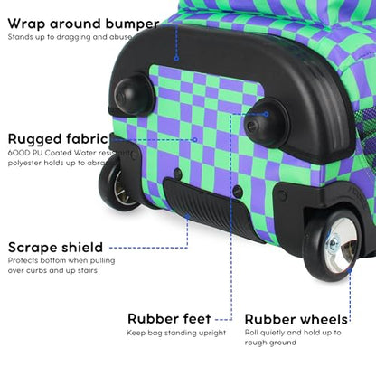 J World Sundance Laptop Rolling Backpack for Girls Boys. Roller Bookbag with Wheels, 20 Inch, Pixel Checkers - color: Pixel Checkers