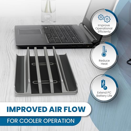 Elestoria 5- Slot Vertical Laptop Stand - Aluminum Laptop Stand Vertical for Desk - Fits MacBook Pro/Air, Surface, Mobiles & Gaming Laptops up to 17.3" - Heavy Duty Laptop Holder for Desk - (Black) - color: Black