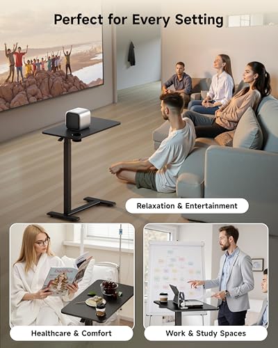 BIZUM Adjustable Bedside Table with Swivel Hidden Wheels Pneumatic Rolling Desk Mobile Standing Desk with Cup Holder for Hospital Home(31.5"x15.8" Black) - color: Black, size: 31.5"x15.8"
